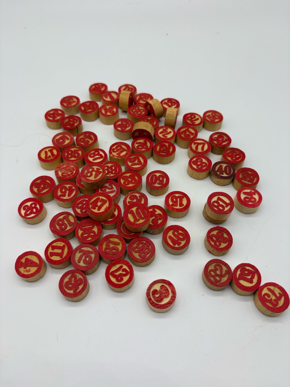 Wooden Number Game Tokens - Red and Natural